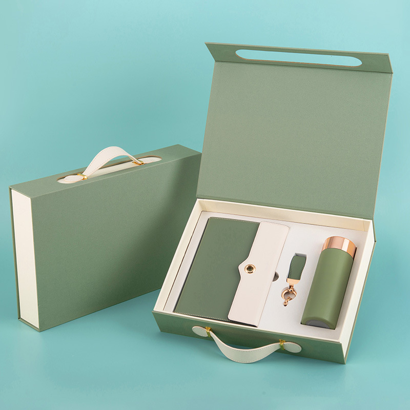 green glaze green 3-piece set-a5 notebook key chain thermos cup