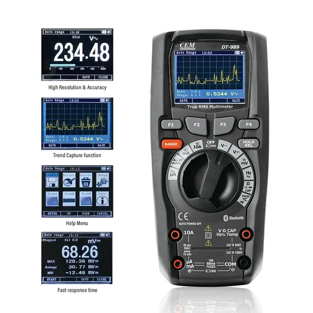 CEM Professional True RMS Industrial Digital multimetro a doppio canale portatile con display LCD a colori TFT