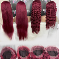 Perruque en cheveux humains 99j Bourgogne hd Deep Wave Rouge, 13x6 13x4 Perruque frontale complète, Perruque en dentelle frontale 99j Deep Wave en cheveux humains Bourgogne