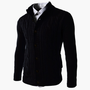 Men's Stand Collar Knitted <b>Cardigan</b> <b>Sweater</b> Autumn Winter Solid Color Long Sleeve Button Front Casual Top For Youth M L XL XXL - Product Image 4