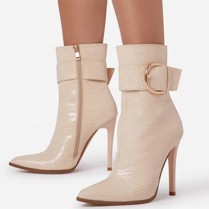Winter Elegant High Heel Shoes Fashion Buckle Strap Ankle <b>Boots</b> Black Side Zip for Women Big Size 43 - Product Image 4