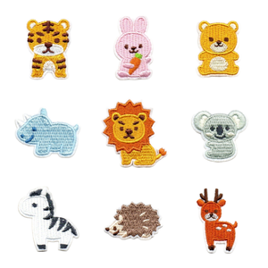<b>Cute</b> Animal 3D Embroidered Iron-On Applique Patch Set with Flower & Heart Designs - Product Image 1
