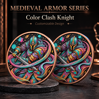 Pièce de monnaie Chevalier blindé en cuivre pur 999 de 1 oz, relief 3D, couleur UV, effet de prouvé, artisanat métallique artistique de guerrier médiéval