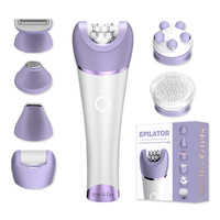 Épilateur électrique 7-en-1 transfrontalier IPX7 alimenté par USB pour femme, brosse de massage et de nettoyage pour l'épilation des aisselles et des jambes
