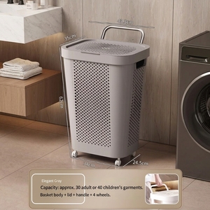 Cesto de Ropa Sucia con Ruedas y Tapa, Organizador de Ropa Grande para el Hogar, Cesta de Plástico para Lavandería, Producto en Oferta - Product Image 2