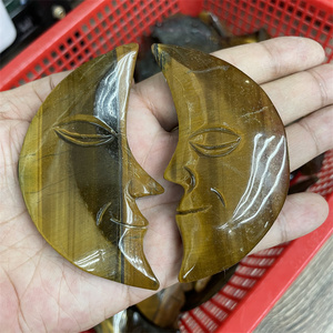 Venta al por mayor tallado a mano amarillo Ojo de Tigre piedra Luna cara estatua cristales y piedras estatua para Decoración - Product Image 1