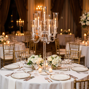 Candélabre moderne à 7 bras en verre et cristal, centre de table pour mariage, porte-bougie pour Noël, la Saint-Valentin, décoration de la maison - Product Image 1