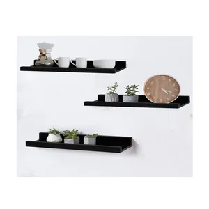 Hot sale 16 inch Floating Wall Shelves Set of 3 Black floating wall shelf with lights