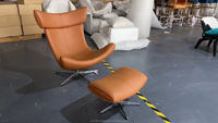 Fauteuil de salon moderne de luxe en cuir véritable et acier inoxydable pour salon et hôtel