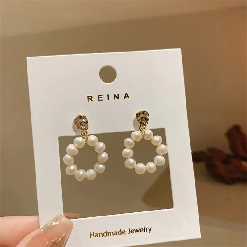 Custom unique private brand logo printed gold foil label hollow out handmade earring stud jewelry display cards with hang hole