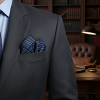 Schwarz mit elegantem blau gestreiftem Jacquard-Halstuch