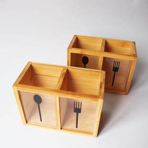 竹製カトラリーホルダー仕切り付き、箸立て、キッチン調理用食器、トング、カトラリー、フォーク、スプーン、調理器具ホルダー - Product Image 2