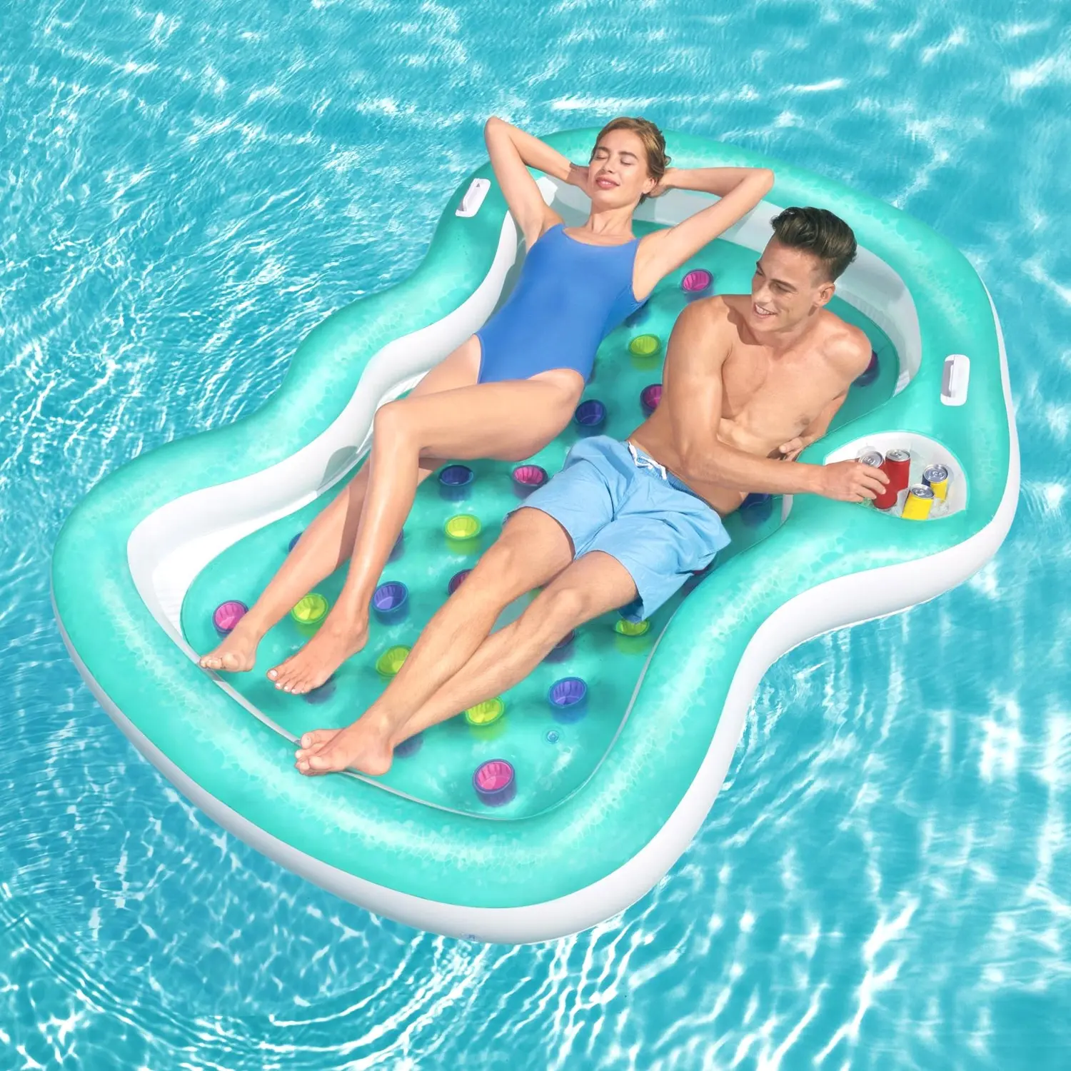 Bestway 43045 Double Designer Float Lounger gonfiabile galleggiante per piscina all'aperto per adulti