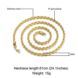 Chaîne de corde 3mm Chaîne torsadée en or blanc 20 ''22'' 24 ''26'' 28 ''30'' Collier chaîne en acier inoxydable Hi-hop pour hommes femmes - Product Image 4