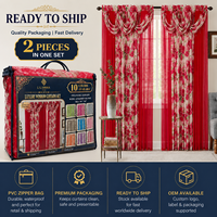 Ensemble de 2 rideaux en voile imprimé avec cantonnière intégrée, motifs floraux rouges de luxe, pour chambre et salon