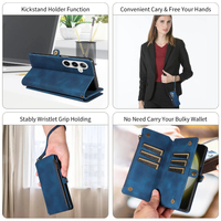 Dompet Kulit PU untuk Samsung S24 Plus, 9 Slot Kartu + Kantong Koin Ber-resleting, Penyangga, Pemblokir RFID, 360 °   Perlindungan