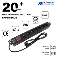 PDU 19'' 1U 6 voies à montage en rack avec coque en alliage d'aluminium OEM, prises françaises, interrupteur et protection contre les surcharges