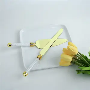 Hot Selling Stainless Steel Icing Silver Gold Diamond Crystal Handle Cake Spatula Knife And Server Set