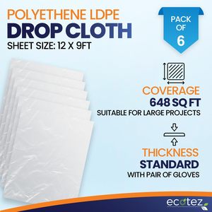 ผ้าคลุมพลาสติกขนาดใหญ่ Ecotez 12x9 ฟุต 6 แผ่น ป้องกันสี ป้องกันเฟอร์นิเจอร์ กันน้ำ กันฝุ่น - Product Image 2