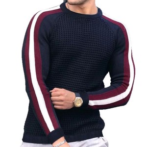 T-shirt à manches longues en tissu gaufré pour homme, col rond, couleur contrastée, coupe ajustée, style sport décontracté, pour l'automne et l'hiver - Product Image 5
