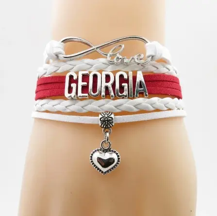 Hot Sell Georgia Bracelet Custom Flag Bracelet Heart Charm Bracelet,17CM Length,Adjustable Size
