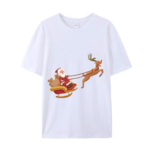 Camiseta Navideña Personalizada al por Mayor en China, 100% Algodón, Holgada, Unisex, de Manga Corta con Estampado de Papá Noel y Reno - Product Image 2