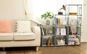 8-Cube Multifunctional Bookshelf Storage Rack Non-Woven Metal Iron <b>Cabinet</b> with MDF Wood Style Living Room Bedroom School Use - Product Image 4