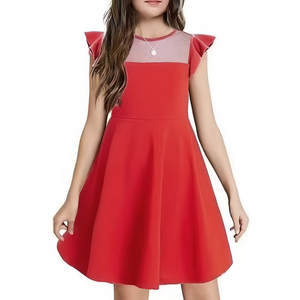 Vestidos de verano para niñas recién llegados, de color sólido con malla, lindos vestidos cortos para fiestas y uso diario. - Product Image 4