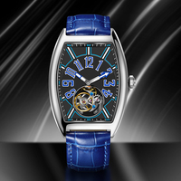 Montre mécanique automatique pour homme PINDU, boîtier en forme de baril, style sportif tendance, bracelet en cuir, étanche, lumineuse.