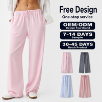 Pantalon large personnalisé OEM ODM, vente en gros d'usine, à rayures fines, avec cordon de serrage, taille élastique, coupe ample, rose et blanc, pour l'été, la plage et la détente