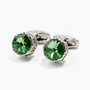 Boutons de manchette pour hommes élégants et raffinés, à la mode et très vendus, avec des embellissements en cristal, boutons de manchette bleus et verts pour chemise - Product Image 6