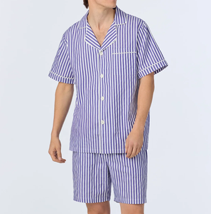 Wholesale <strong>Men's</strong> Striped Pajama <strong>Sets</strong> Breathable Sleepwear 100% Cotton Casual Homewear <strong>Mens</strong> Nightwear Custom <strong>Pyjamas</strong> for <strong>Men</strong> <strong>Set</strong> - Product Image 1