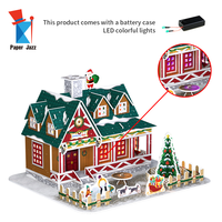 Puzzle 3D en papier Maison de Noël, Jouet créatif de dessin animé, Scène de Noël avec toit, arbre, bonhomme de neige et traîneau, à assembler soi-même, Décoration de table de Noël