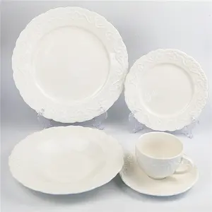 陶瓷餐具新款骨瓷白色餐具套装高品质20件套压花餐具套装圆形餐盘碗