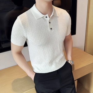 BNS Men's Ice Silk Knitted <b>Polo</b> Shirt Solid Color Short Sleeve Breathable Comfortable Summer Wear <b>White</b> Black Coffee - Product Image 5