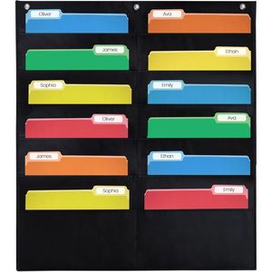 12 Pocket <b>File</b> Chart Black 14x55 Wall Hanging <b>Organizer</b> for Office School Use - Product Image 1