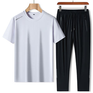 Hommes sports d'été loisirs séchage rapide respirant stretch nylon glace soie manches courtes deux pièces confortable élégant extérieur - Product Image 2