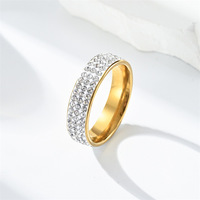 Bague en acier inoxydable 4 mm entièrement sertie de strass, plaqué noir, style Iced Out, en gros, bijoux de mode en stock