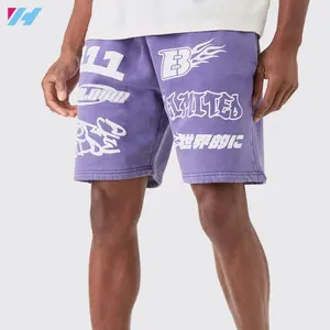 Shorts de corrida atléticos personalizados de verão oem para homens camisa de algodão com estampa de sopro