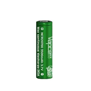 Vente chaude! 20700 taille rechargeable au lithium akku vert vapcell 20700 3500mah 30A 3.7v meilleur 2070C batteries