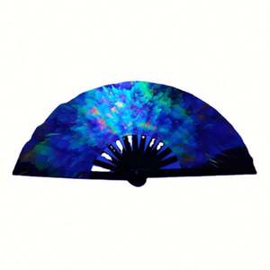 Abanico de Mano de Bambú Fluorescente UV Grande, Personalizado e Impreso de Lujo - Product Image 1