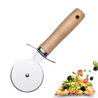 Vendita calda cucina utensili per pizza manico in legno coltello per pizza in acciaio inossidabile prezzo economico all'ingrosso