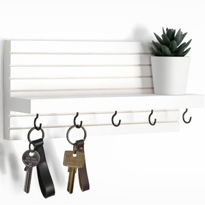 Wooden Key Holder Wall Mount Entryway <b>Shelf</b> Solid Wood Mail Rack With <b>Hooks</b> For Storage And Organization - Product Image 5