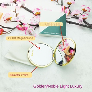 Miroir de poche pliable en alliage trèfle à quatre feuilles doré, miroir de maquillage double face, mini miroir de poche brillant plaqué or - Product Image 4