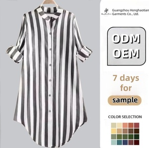 Camicia da Donna Casual Personalizzata 2025, Stile Lungo a Righe, Primavera Estate Autunno, Maniche Lunghe, Colletto con Bottoni - Product Image 1