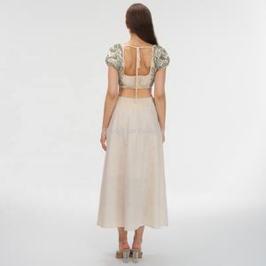 OEM Manufacturer New Design Relaxed Fit Embroidered Waist Women Casual <b>Linen</b> <b>Maxi</b> <b>Skirt</b> - Product Image 4