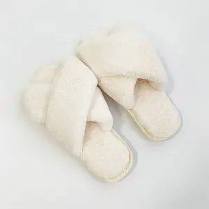 2024 Spring Winter autumn indoor slippers womens home cross strap faux fur fuzzy big size furry slippers