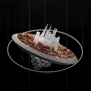 Œuvre d'art en matériaux mixtes, décoration murale, architecture 3D, design de skyline de ville futuriste, sculpture - Product Image 3