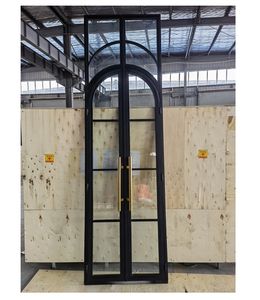 Métal noir patio français intérieur fer verre double portes porte d'entrée bon marché en acier avec verre - Product Image 4