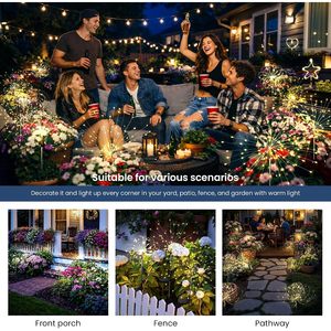 Luz Solar Decorativa con Forma de Fuegos Artificiales, 120 LED, Paquete de 2, Blanco Cálido, para Jardín Exterior, Alimentada por Energía Solar - Product Image 1